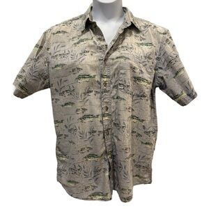 Mens Reel Legends Green and Gray Casual Button Down Shirt, Medium